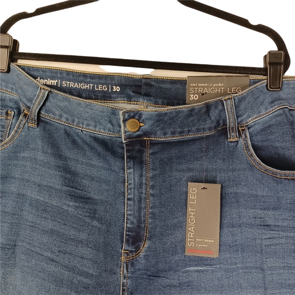 AVENUE DENIM Butter Straight Leg 5 Pocket Knit Denim Button Blue Jeans 30 NWT - Picture 4 of 9
